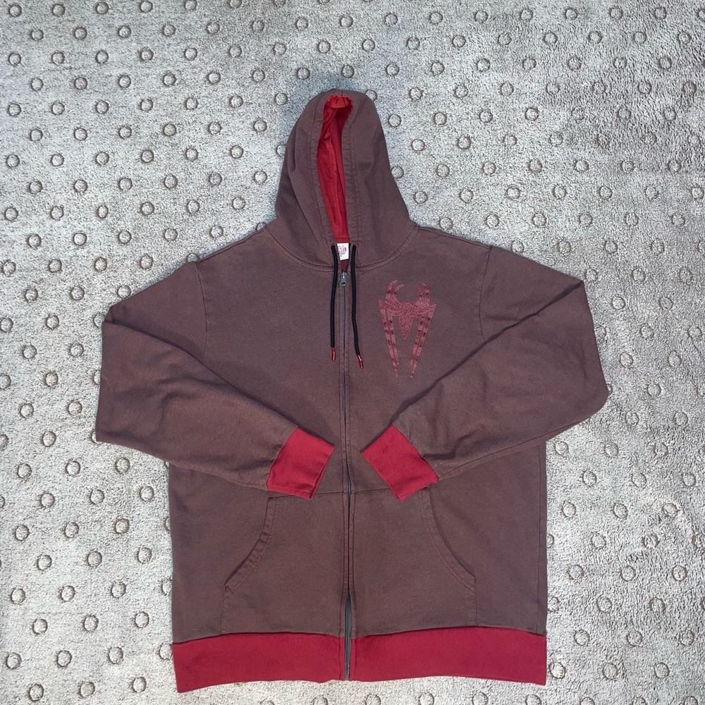Marvel Spiderman Mens 62 Burgundy Full Zip Hoodie Jacket Size Large